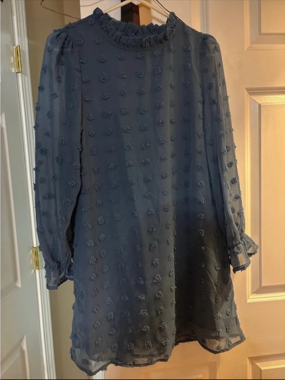 Women's Navy Textured Long-Sleeve Shift Dress